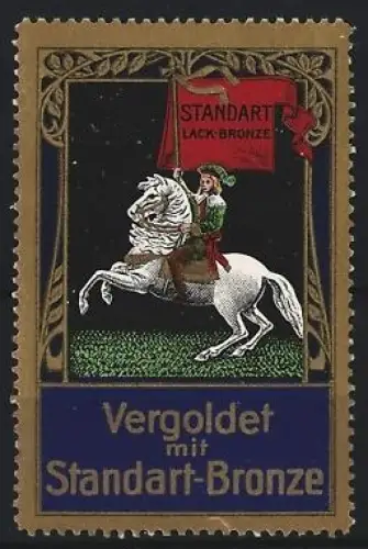 Reklamemarke Standart-Bronze, Vergoldungsmittel, Reiter auf Pferd