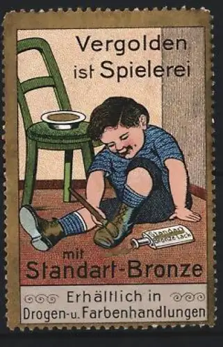 Reklamemarke Standart-Brone, Vergoldungsmittel, Junge vergoldet seine Schuhe