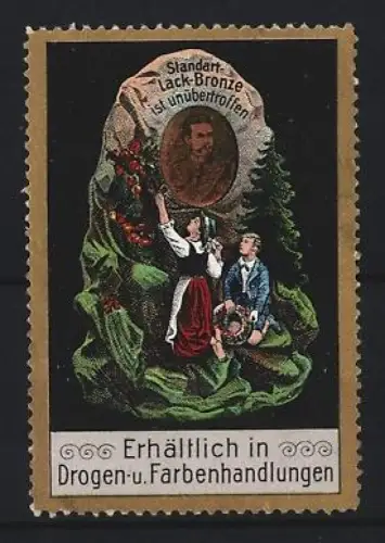 Reklamemarke Standard Lack-Bronze, Vergoldungsmittel, Frau und Mann im Wald