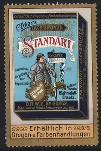 Reklamemarke C. Eckart, Standart Lackbronze, Vergoldungsmittel, Frau mit Lanze und Schild