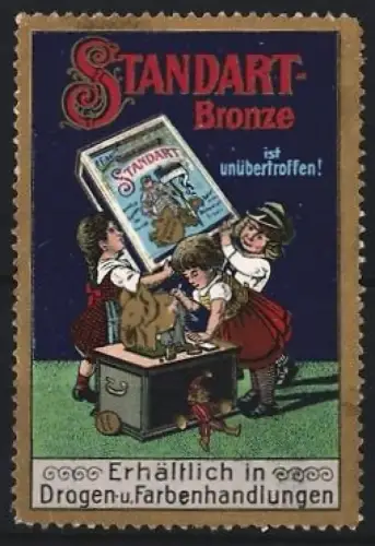 Reklamemarke Standart-Bronze, Vergoldungsmittel, Kinder lackieren einen Spielzeugelefanten
