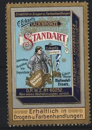 Reklamemarke C. Eckart, Lackbronze Standart, Vergoldungsmittel, Mann mit Schild