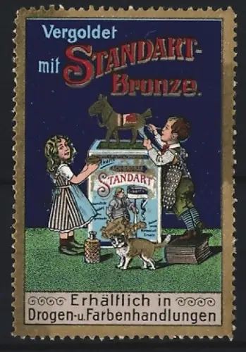 Reklamemarke C. Eckart, Standart-Bronze, Vergoldungsmittel, Kinder lackieren ein Spielzeugpferd