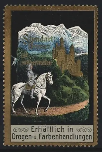 Reklamemarke Standart-Bronze, Vergoldungsmittel, Reiter vor Schloss