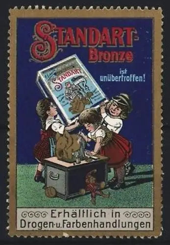 Reklamemarke Standart-Bronze, Vergoldungsmittel, Kinder lackieren einen Spielzeugelefanten
