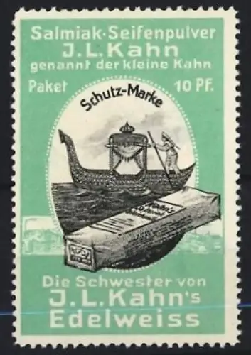 Reklamemarke J.L. Kahn, Salmiak-Seifenpulver, Matrose auf einem Boot