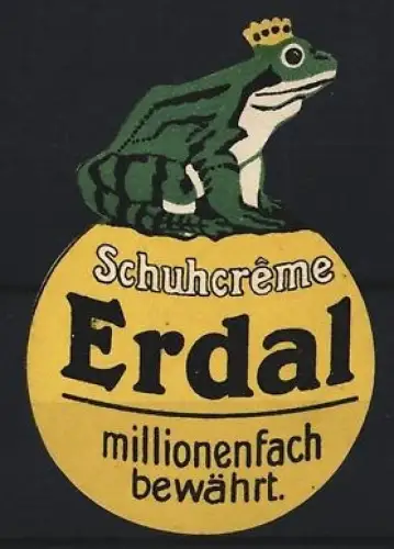 Reklamemarke Erdal Schuhcrême, Froscht mit Krone