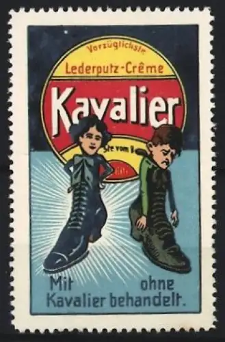 Reklamemarke Lederputz-Crème Kavalier, Schuhe mit und ohne Behandlung