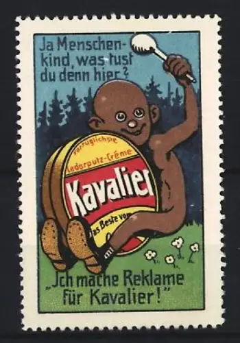 Reklamemarke Kavalier Lederputz-Creme, Kind mit Lederputz-Creme-Dose