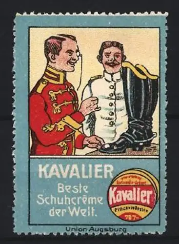 Reklamemarke Kavalier Schuhcreme, Soldaten mit Stiefel