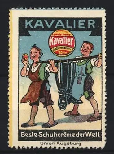 Reklamemarke Union Augsburg, Kavalier Schuhcreme, Schuster mit Stiefeln