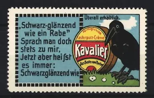 Reklamemarke Kavalier Lederputz-Creme, Rabe mit Dose