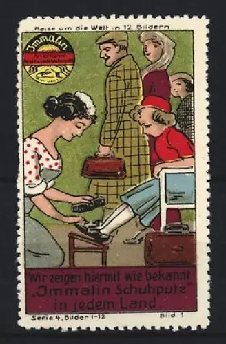 Reklamemarke Immalin Schuhputz, Schuhputz in jedem Land