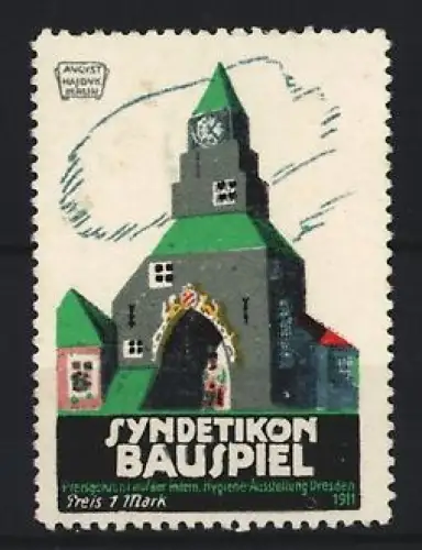 Künstler-Reklamemarke August Hajduk, Dresden, Syndetikon Bauspiel