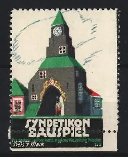 Künstler-Reklamemarke August Hajduk, Dresden, Syndetikon Bauspiel, Kirche