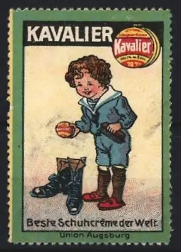 Reklamemarke Union Augsburg, Kavalier Schuhcreme, Kind mit Schuhen