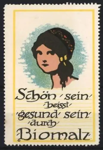 Reklamemarke Biomalz, Frauenporträt