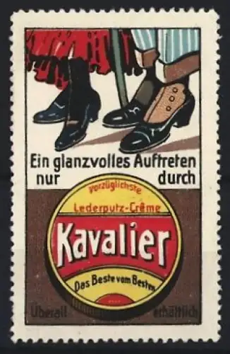 Reklamemarke Kavalier Lederputz-Crème, Schuhe und Dosenmotiv