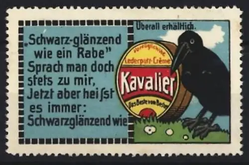 Reklamemarke Kavalier Lederputz-Creme, Rabe mit Dose