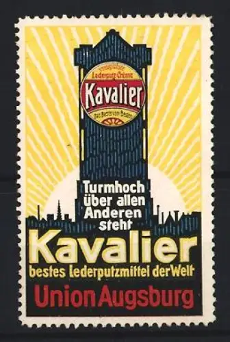 Reklamemarke Union Augsburg, Kavalier Lederputzmittel, Turm mit Sonne