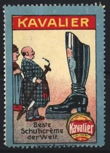 Reklamemarke Kavalier Schuhcreme, Spiegelbild im Stiefel