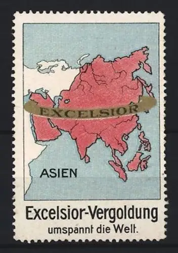 Reklamemarke Excelsior-Vergoldung, Landkarte von Asien