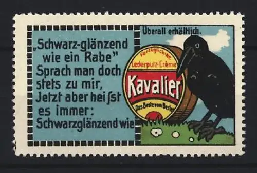 Reklamemarke Kavalier Lederputz-Crème, Rabe und Dose