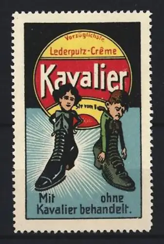 Reklamemarke Kavalier Lederputz-Crème, Schuhpflegevergleich