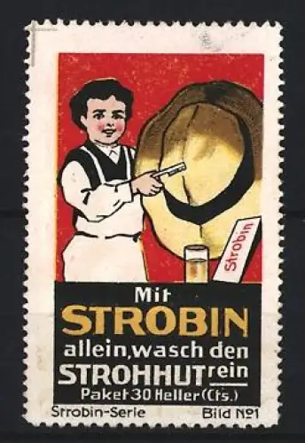 Reklamemarke Strobin, Strohhut-Waschmittel, Kind mit Strohhut
