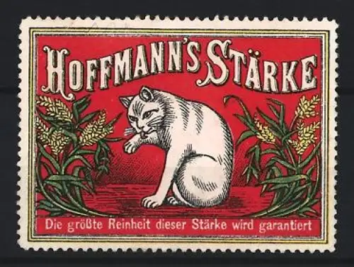 Reklamemarke Hoffmann, Speisestärke, Katze und Pflanzenornament