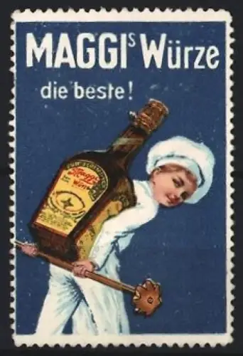 Reklamemarke Maggi, Speisegewürz, Flasche mit Koch