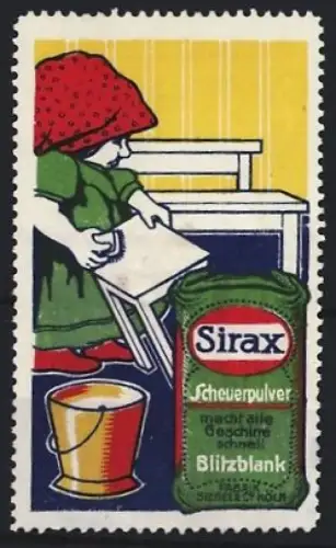 Reklamemarke Sirax, Scheuerpulver, Kind beim Reinigen mit Eimer