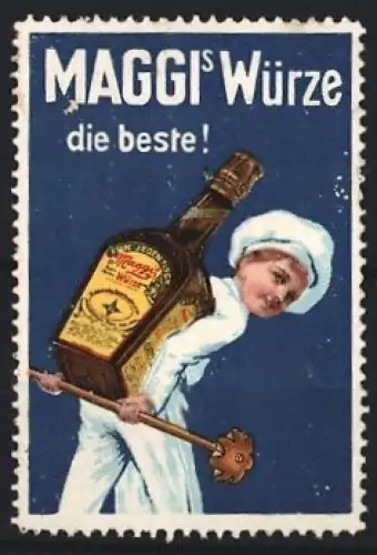 Reklamemarke Maggi, Speisegewürz, Junge mit Flasche
