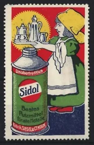 Reklamemarke Köln, Siegel & Co., Sidol Putzmittel, Mädchen mit Tablett