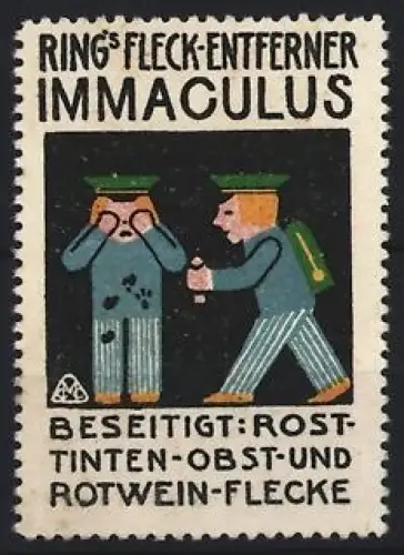 Reklamemarke Ring, Fleck-Entferner Immaculus, Fleckenbekämpfer mit Flasche