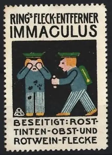 Reklamemarke Ring, Fleck-Entferner Immaculus, Zwei Personen mit Fleckenentferner