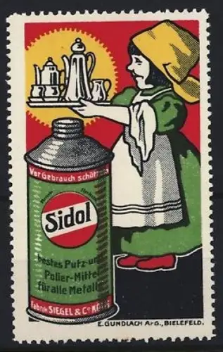 Reklamemarke Siegel & Co., Sidol Metallputzmittel, Magd mit einem Teeservice