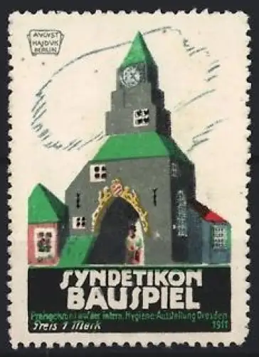Künstler-Reklamemarke August Hajduk, Syndetikon, Klebstoff, Bauspiel mit Kirche