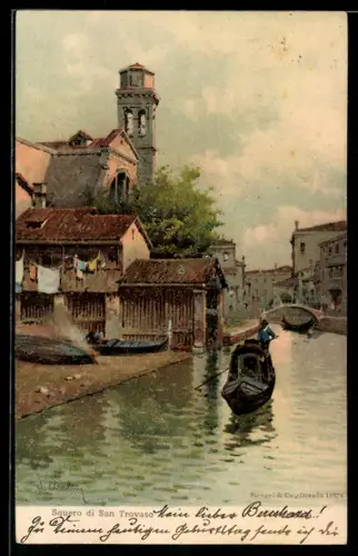 Künstler-AK Venezia, Squero di San Trovaso, Gondola