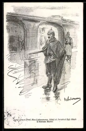 Künstler-AK Max Liebermann: Soldaten patroullieren an einer Brücke