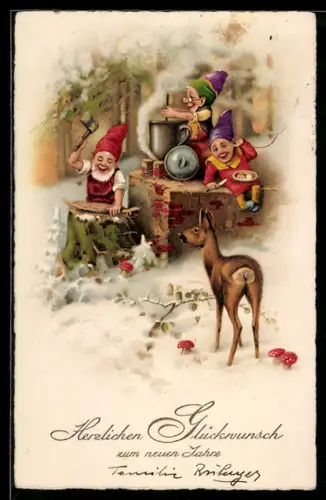 AK Zwerge und Reh im Wald