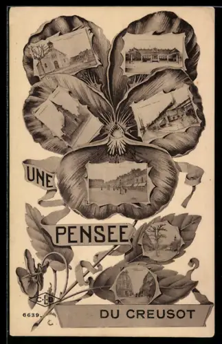 AK Le Creusot, Verschiedene Ortsansichten in Blüten