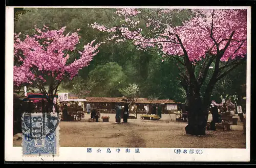 AK Seto, Blühende Kirschbäume und Marktstände