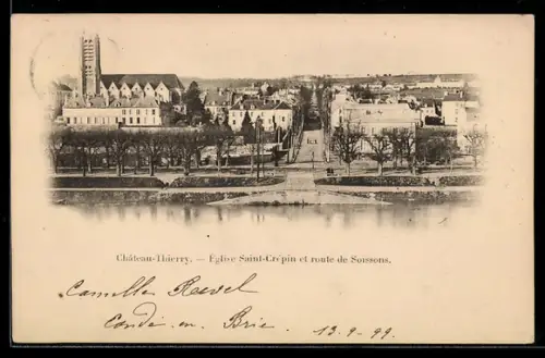 AK Château-Thierry, Eglise Saint-Crépin et route de Soissons