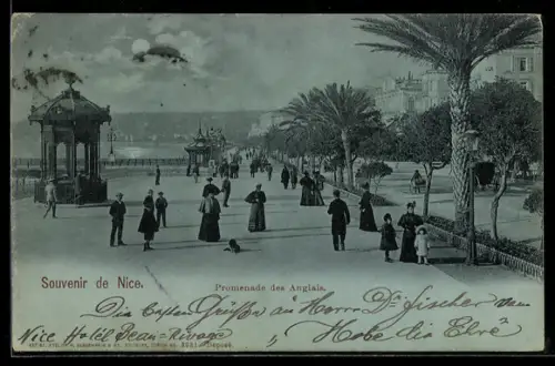 Mondschein-AK Nice, Promenade des Anglais