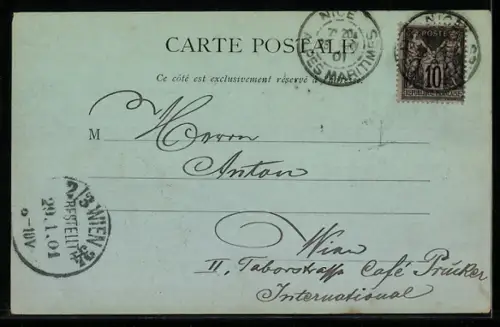 Mondschein-AK Nice, Promenade des Anglais