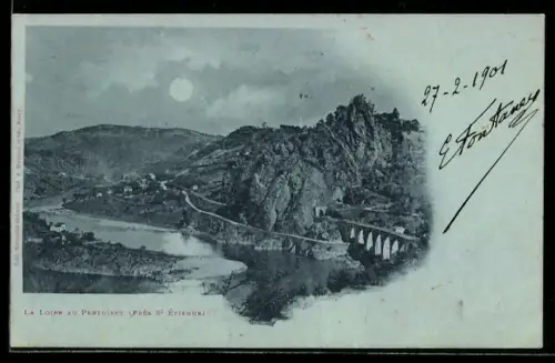 Mondschein-AK St-Étienne, La Loire au Pertuiset