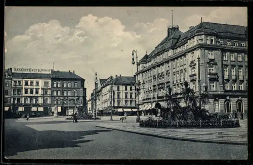 AK Kiel, Bahnhofshotel, Strassenszene