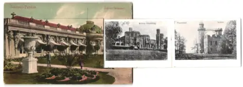 Leporello-AK Potsdam, Schloss Sanssouci, Panorama, Garnisonkirche, Stadtschloss, Eingang zum Park