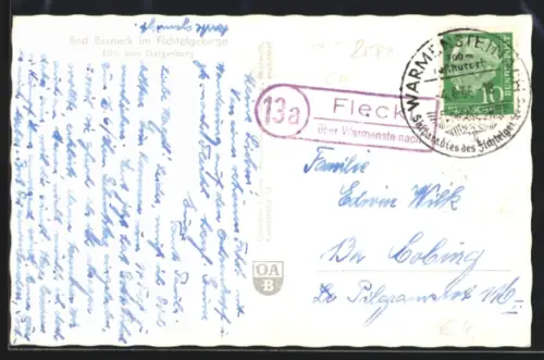 AK Landpoststempel Fleck über Warmensteinach